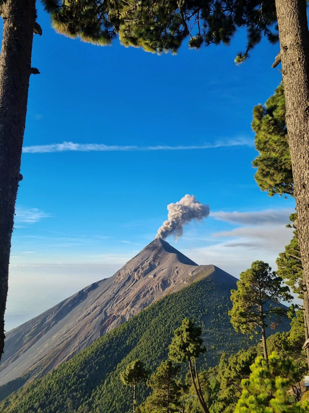 Photo d'un volcan en éruption sur les hauts plateaux du Guatemala.